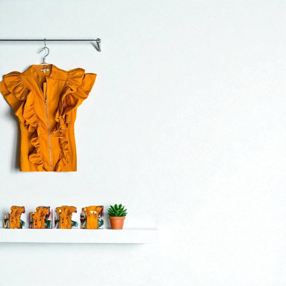 Bold Orange Ruffle Dress with Zipper - Picture 4 of 5